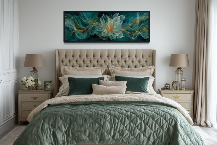 Emerald Green Living Room Minimalist Flower Long Horizontal Wall Art