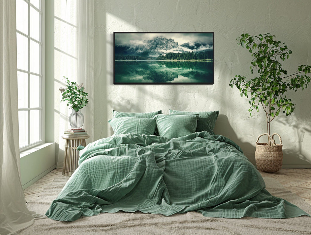 Emerald Green Nature Mirror Lake And Mountains Landscape Wall Art