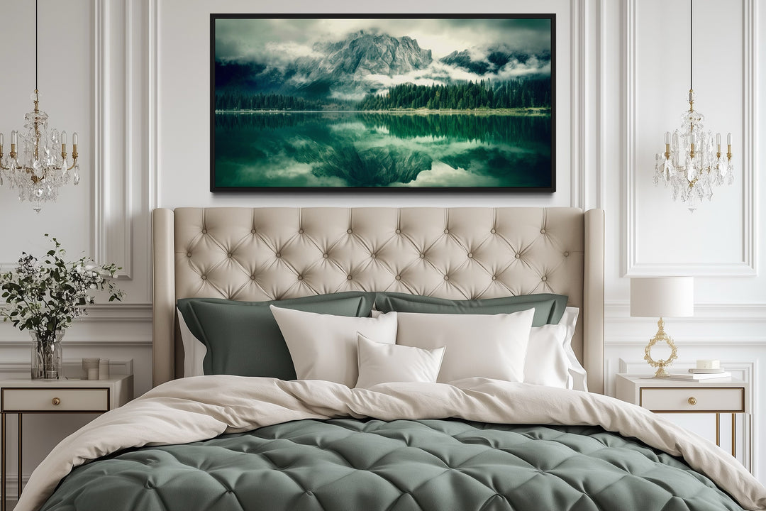 Emerald Green Nature Mirror Lake And Mountains Landscape Wall Art