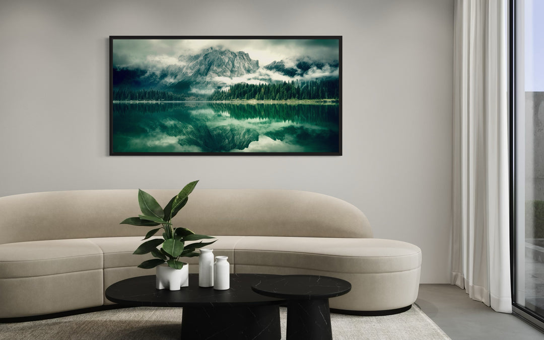 Emerald Green Nature Mirror Lake And Mountains Landscape Wall Art