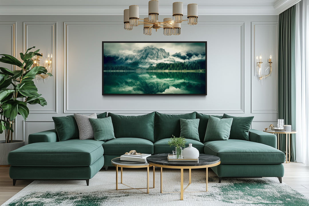 Emerald Green Nature Mirror Lake And Mountains Landscape Wall Art