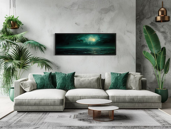 Emerald Green Ocean Seascape With Moon Over Bed Wall Art