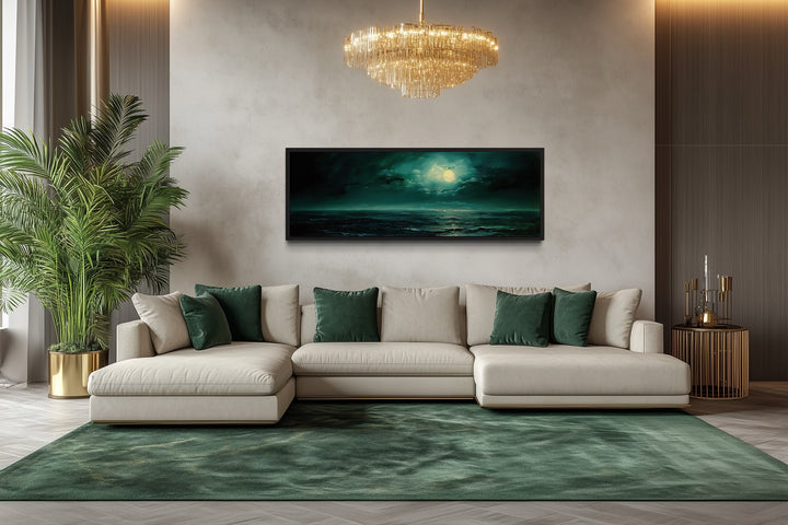 Emerald Green Ocean Seascape With Moon Over Bed Wall Art