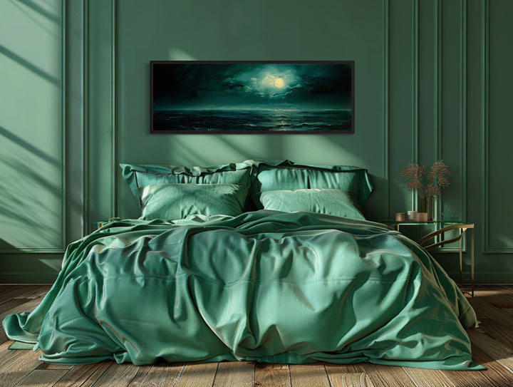 Emerald Green Ocean Seascape With Moon Over Bed Wall Art