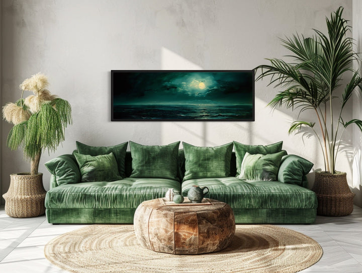 Emerald Green Ocean Seascape With Moon Over Bed Wall Art