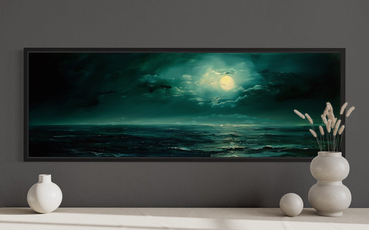 Emerald Green Ocean Seascape With Moon Over Bed Wall Art