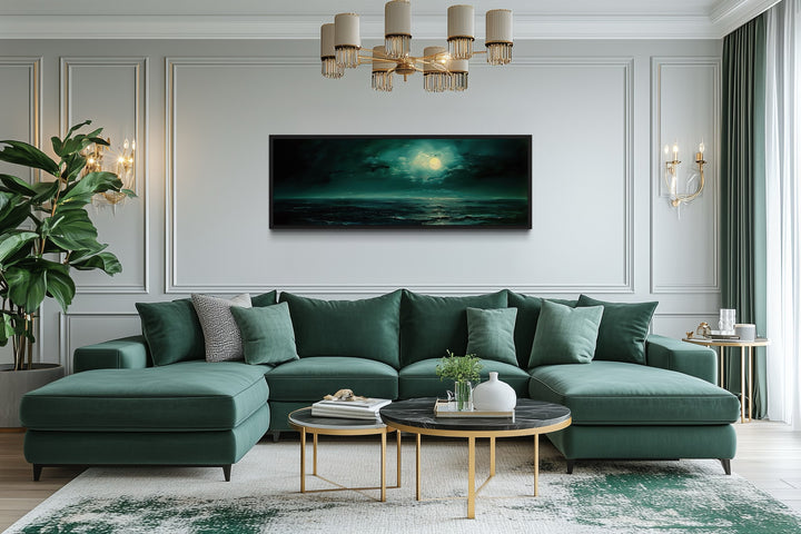 Emerald Green Ocean Seascape With Moon Over Bed Wall Art