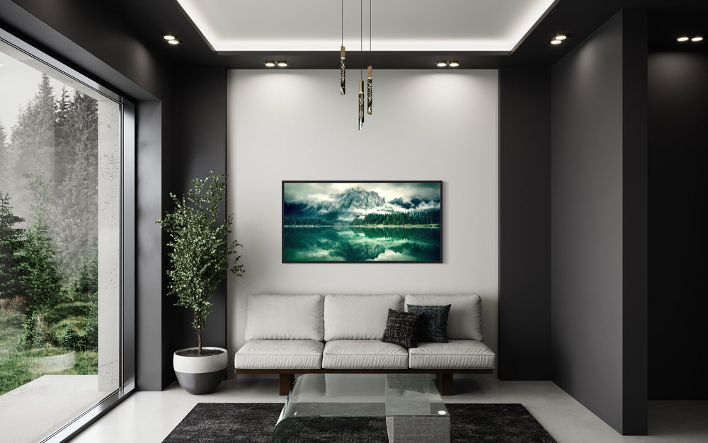 Emerald Green Wall Art - Nature Landscape Canvas | Framed Mountain Lake Painting