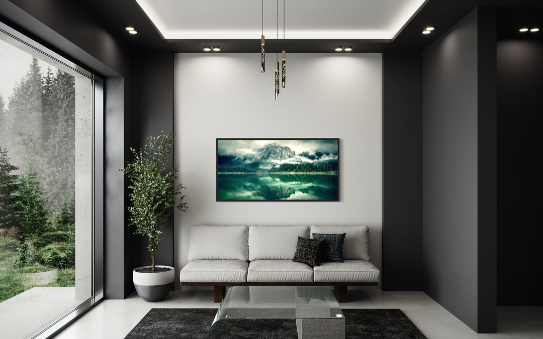 Emerald Green Wall Art - Nature Landscape Canvas | Framed Mountain Lake Painting