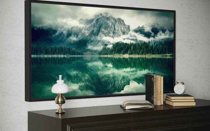 Emerald Green Wall Art - Nature Landscape Canvas | Framed Mountain Lake Painting