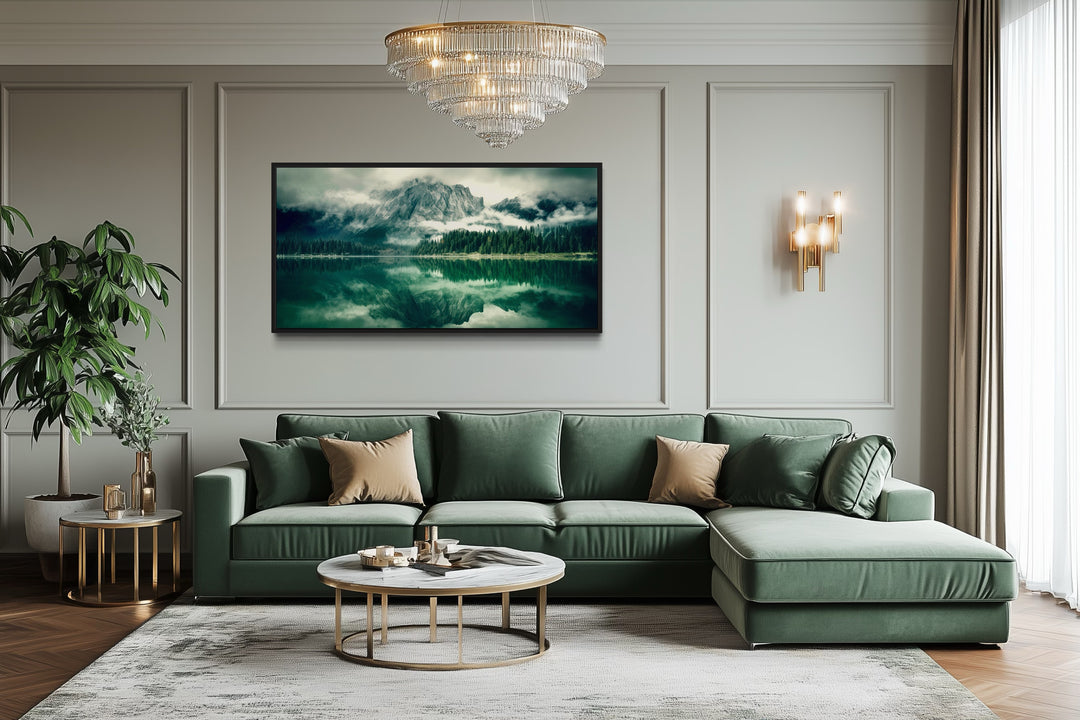 Emerald Green Wall Art - Nature Landscape Canvas | Framed Mountain Lake Painting
