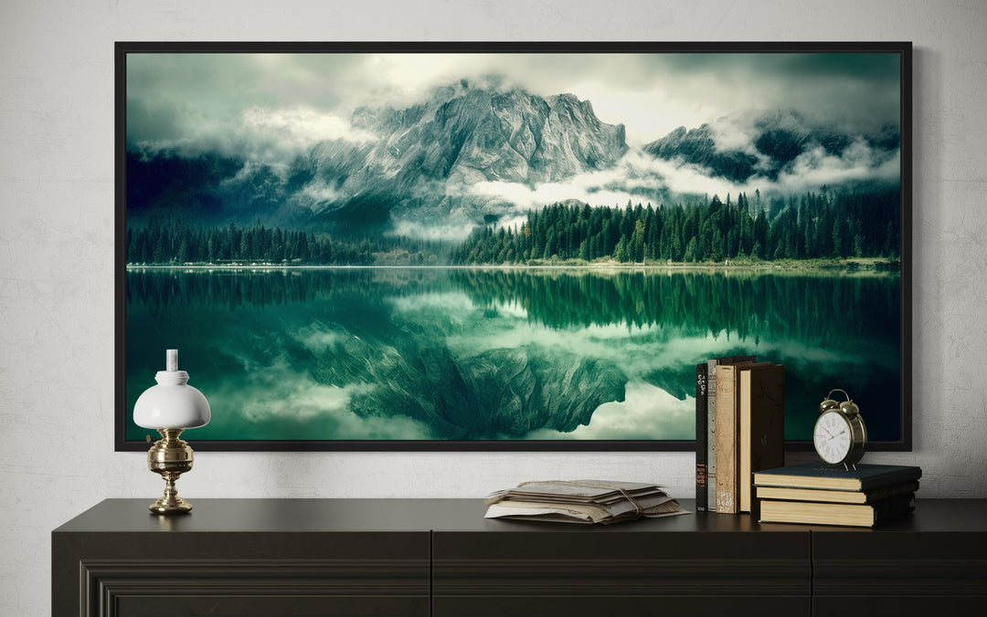Emerald Green Wall Art - Nature Landscape Canvas | Framed Mountain Lake Painting