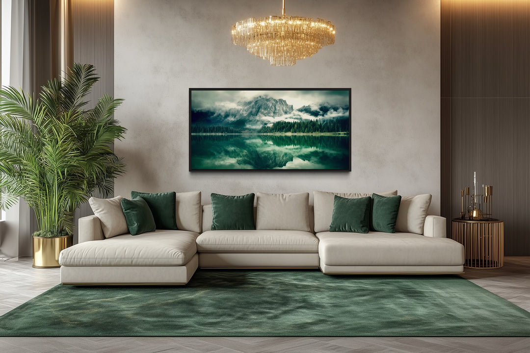 Emerald Green Wall Art - Nature Landscape Canvas | Framed Mountain Lake Painting