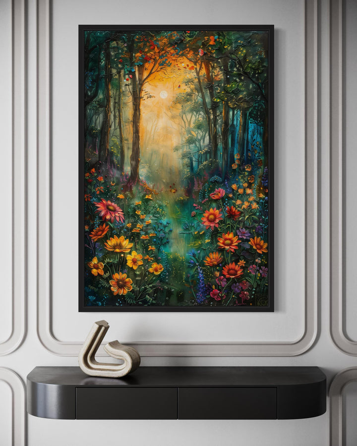 Enchanted Forest Flower Meadow Framed Canvas Wall Art