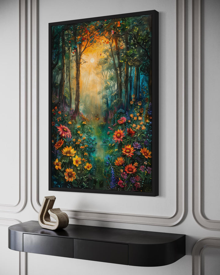 Enchanted Forest Flower Meadow Framed Canvas Wall Art