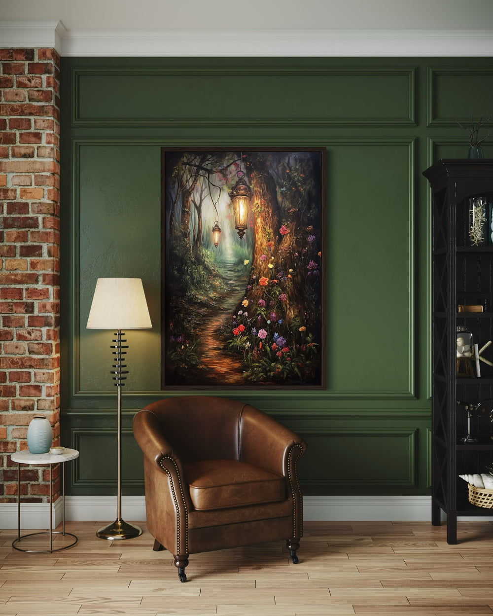 Enchanted Mystical Forest And Lighted Path Framed Canvas Wall Art