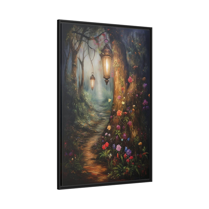 Enchanted Mystical Forest And Lighted Path Framed Canvas Wall Art