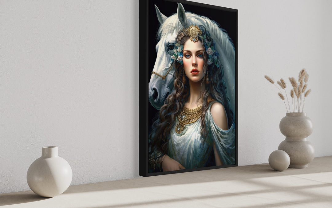 Epona Celtic Goddess of Horses, Fertility, Abundance Framed Canvas Wall Art