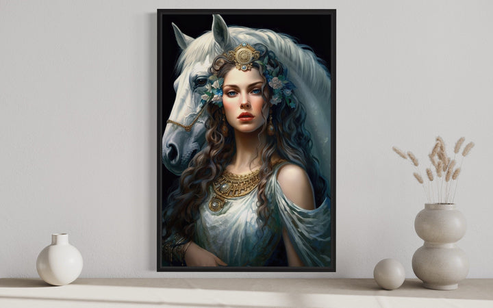 Epona Celtic Goddess of Horses, Fertility, Abundance Framed Canvas Wall Art