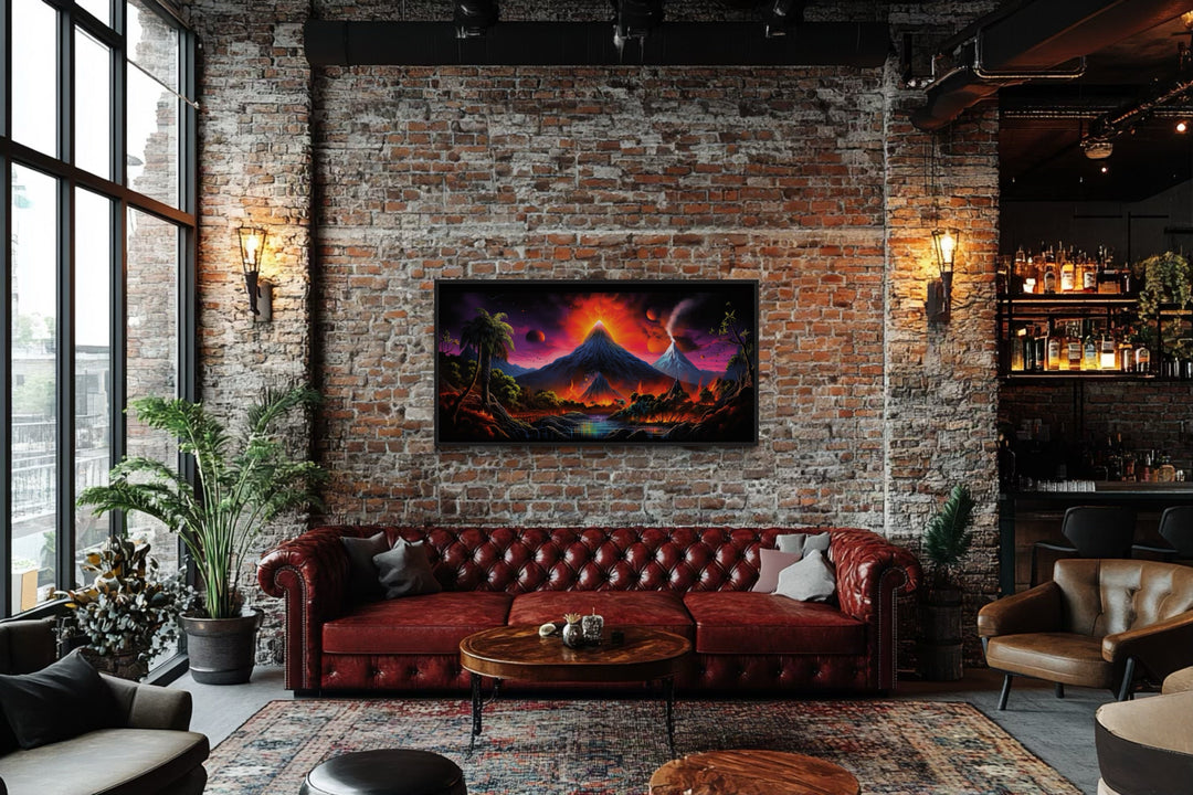 Erupting Volcano On Alien Plant Sci Fi Framed Canvas Wall Art