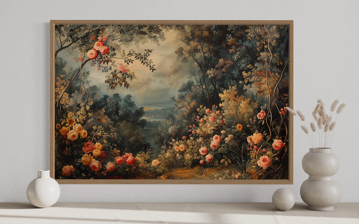 European Floral Garden Antique Style Framed Tapestry Canvas Wall Art