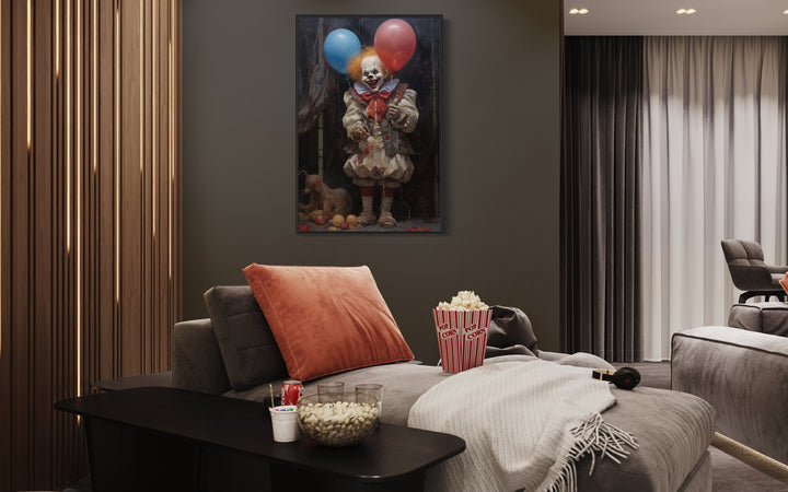 Evil Clown With Balloons Gothic Framed Canvas Wall Art