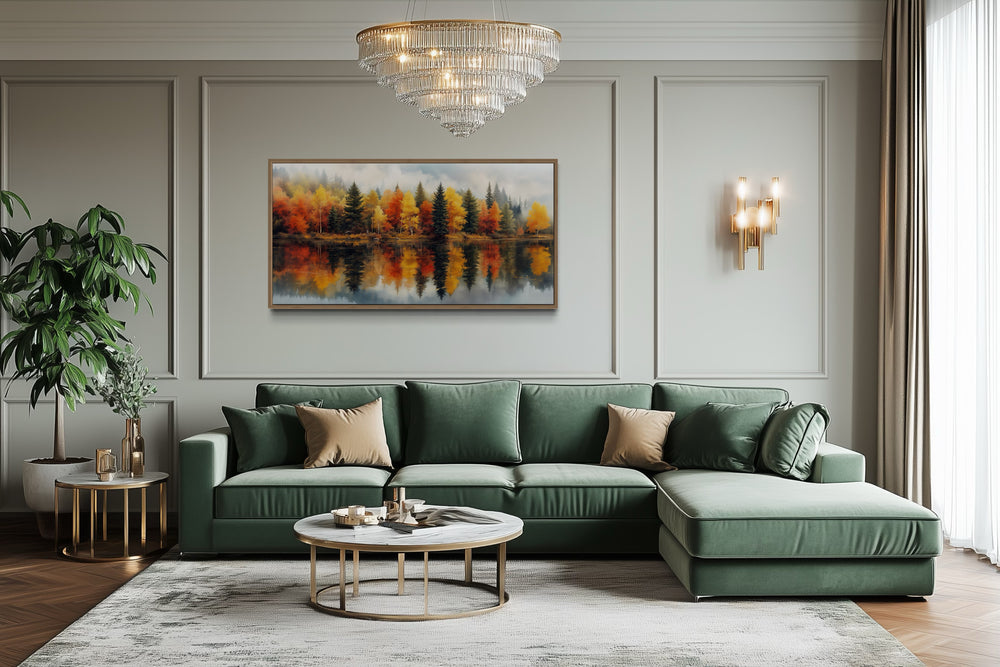 Fall Forest Wall Art – Watercolor Autumn Canvas Print | Rustic Lake House Decor