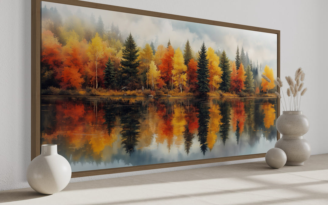 Fall Forest Wall Art – Watercolor Autumn Canvas Print | Rustic Lake House Decor