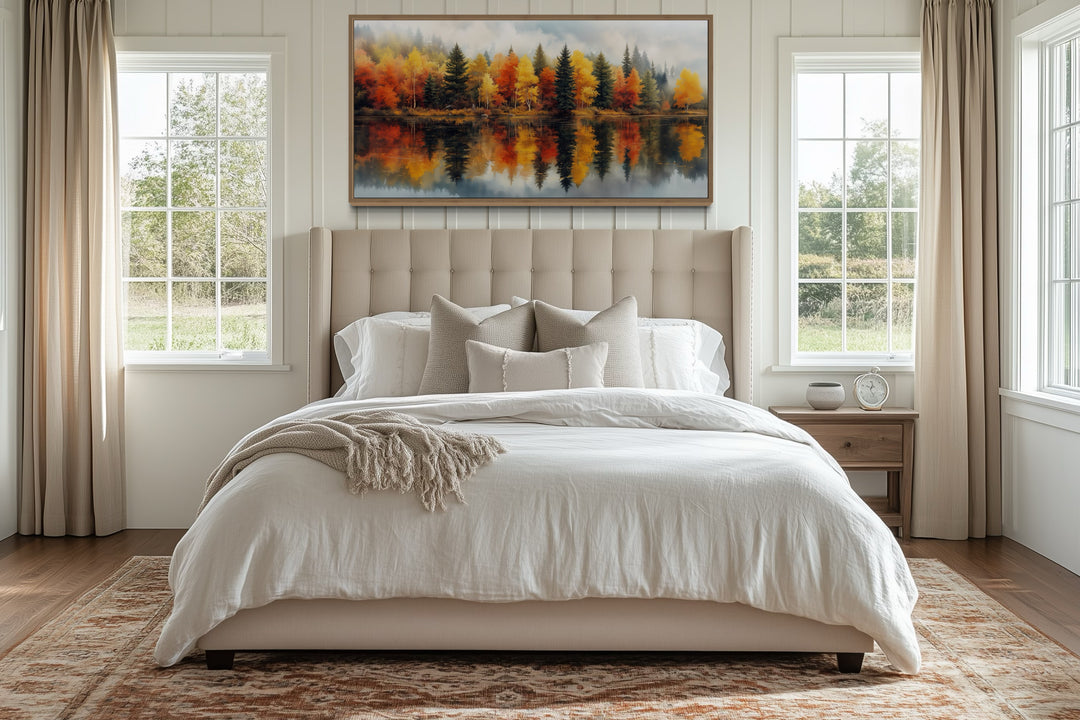Fall Forest Wall Art – Watercolor Autumn Canvas Print | Rustic Lake House Decor