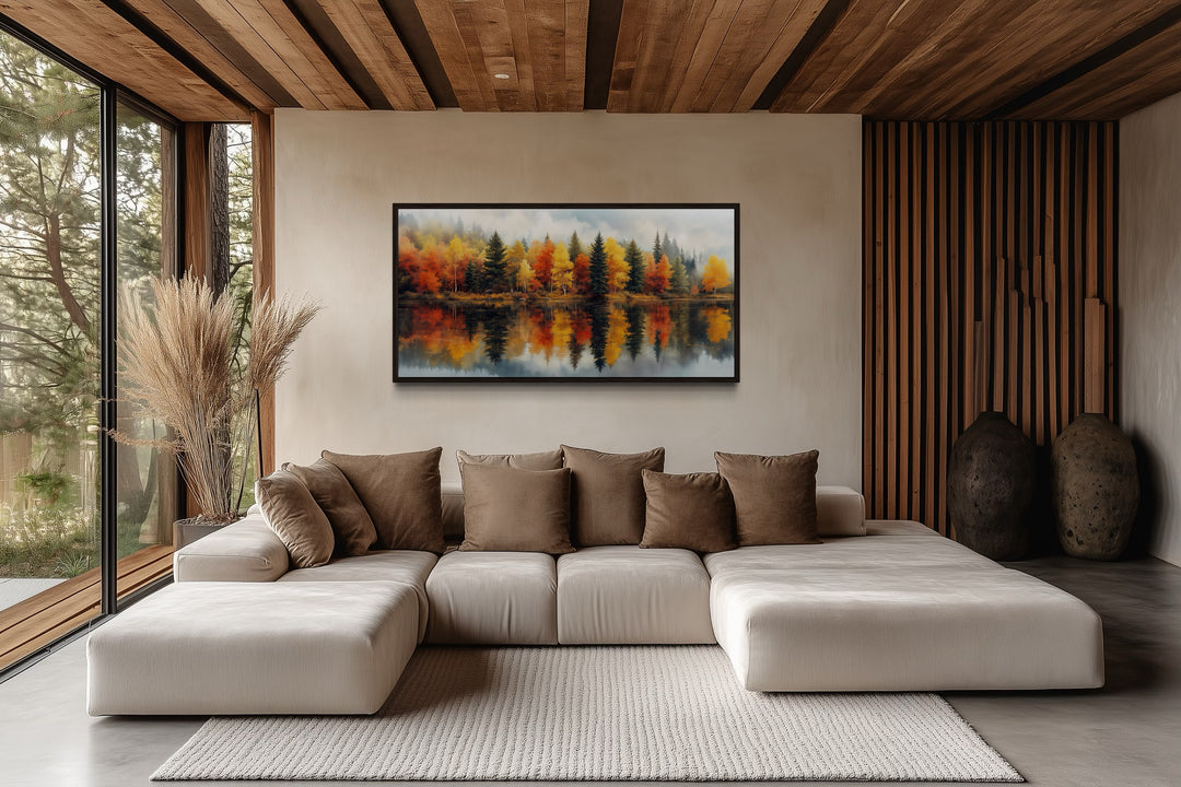 Fall Forest Wall Art – Watercolor Autumn Canvas Print | Rustic Lake House Decor