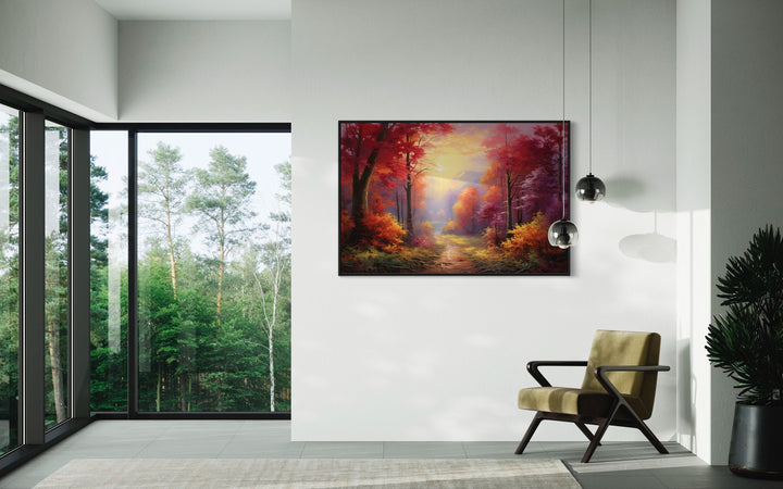 Fall Forest at Sunrise Framed Canvas Wall Art