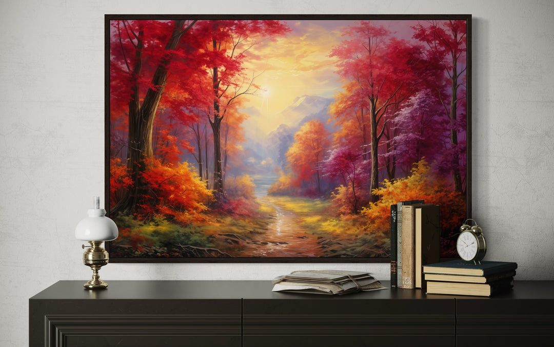 Fall Forest at Sunrise Framed Canvas Wall Art