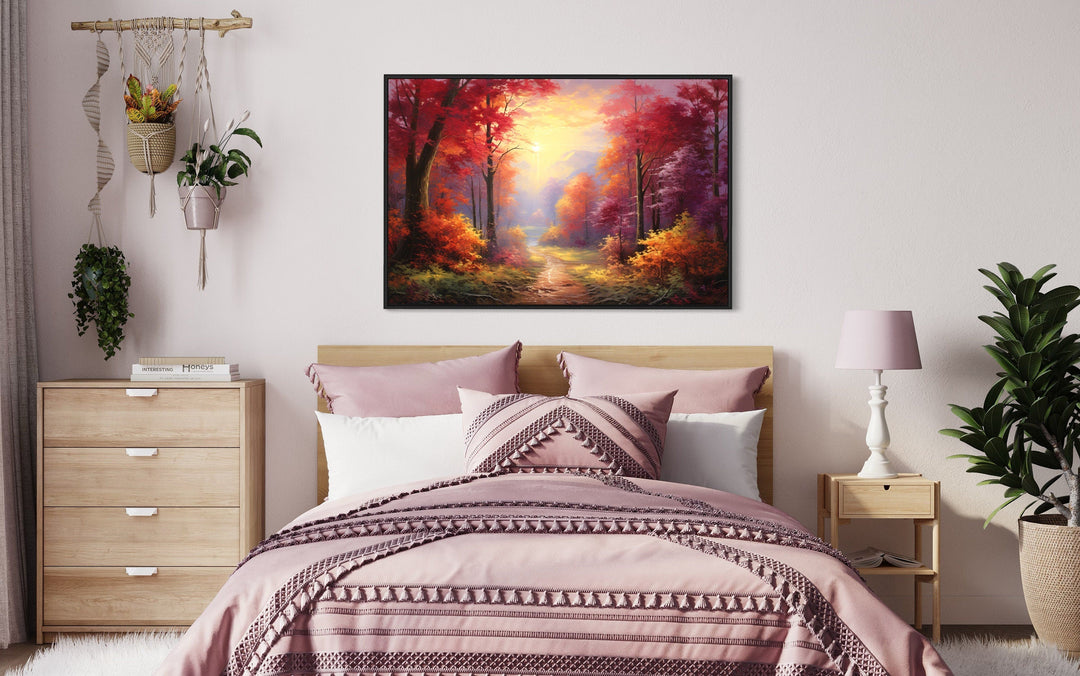 Fall Forest at Sunrise Framed Canvas Wall Art