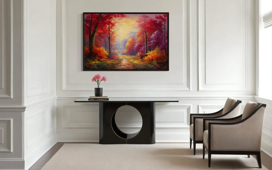 Fall Forest at Sunrise Framed Canvas Wall Art