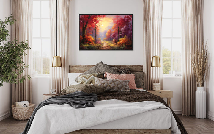 Fall Forest at Sunrise Framed Canvas Wall Art