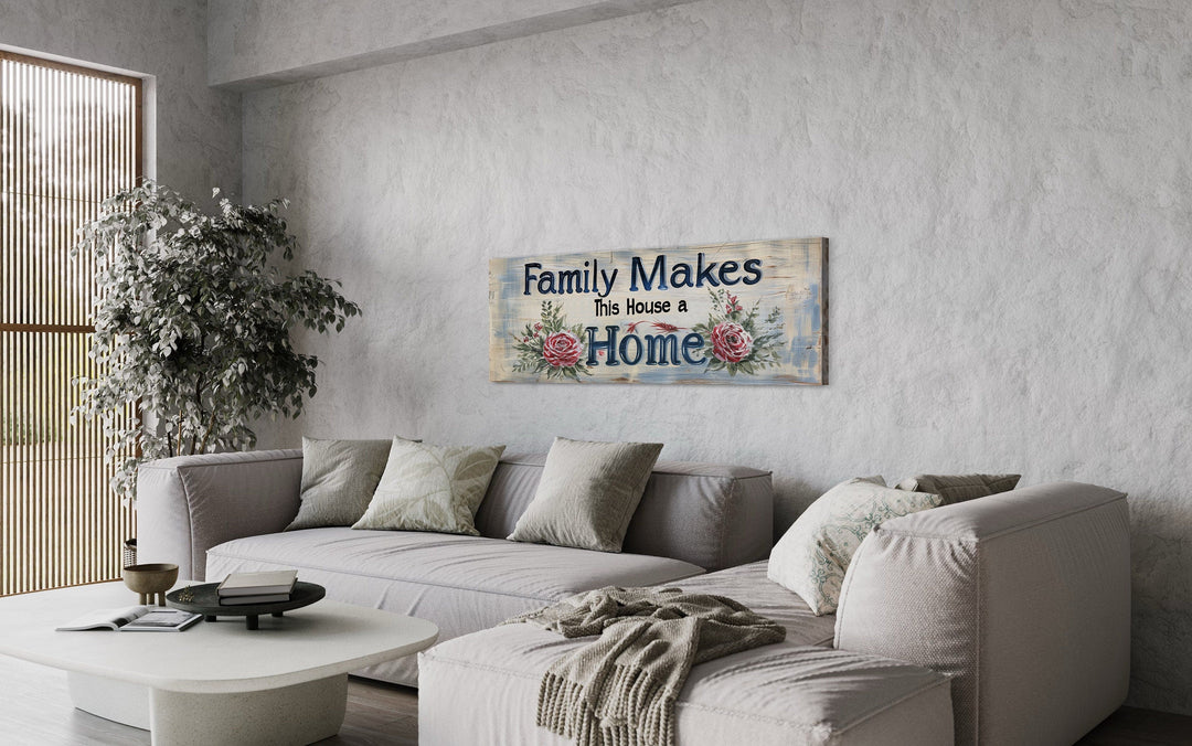 Family Makes This House A Home Sign Narrow Long Framed Canvas Wall Art