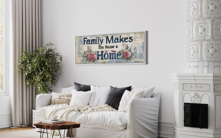 Family Makes This House A Home Sign Narrow Long Framed Canvas Wall Art