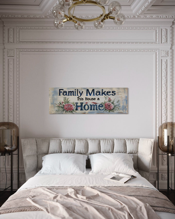 Family Makes This House A Home Sign Narrow Long Framed Canvas Wall Art