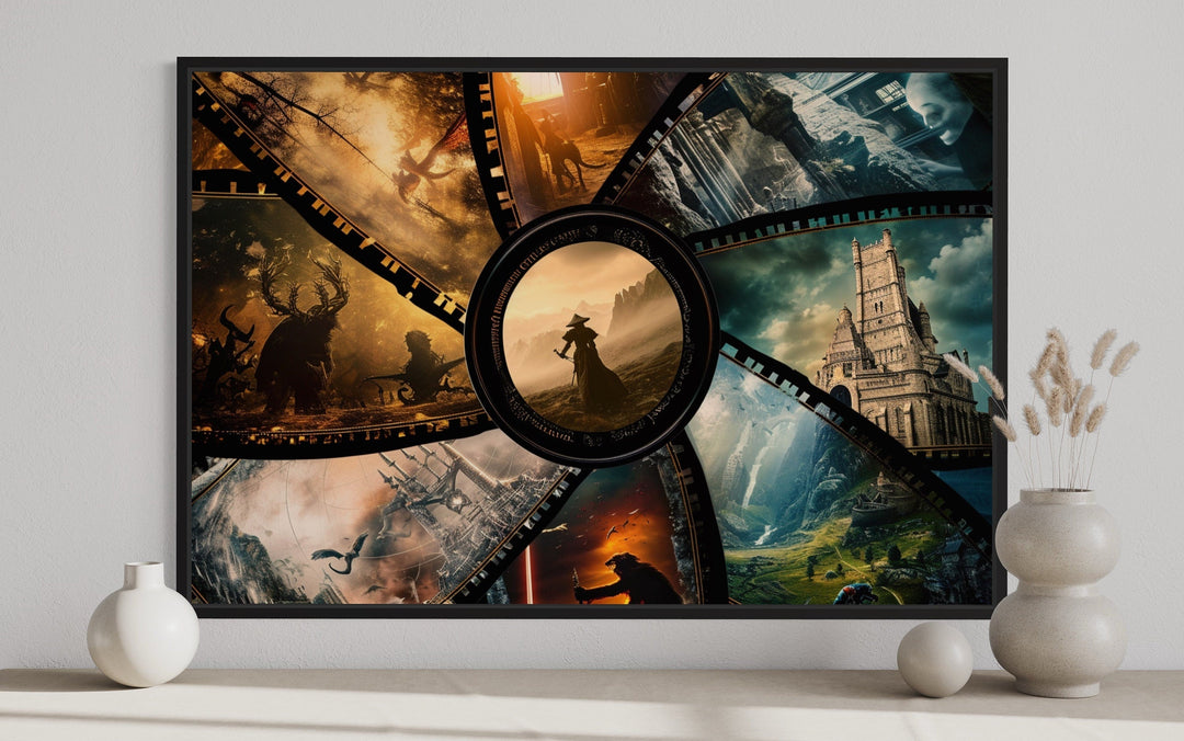 Fantasy Film Stills Collage Framed Canvas Wall Art For Home Theater