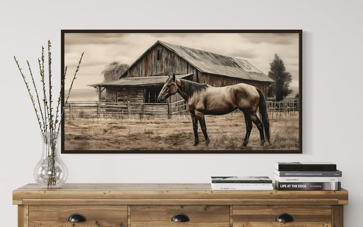 Farm Horse Near Old Barn Rustic Farmhouse Canvas Wall Art