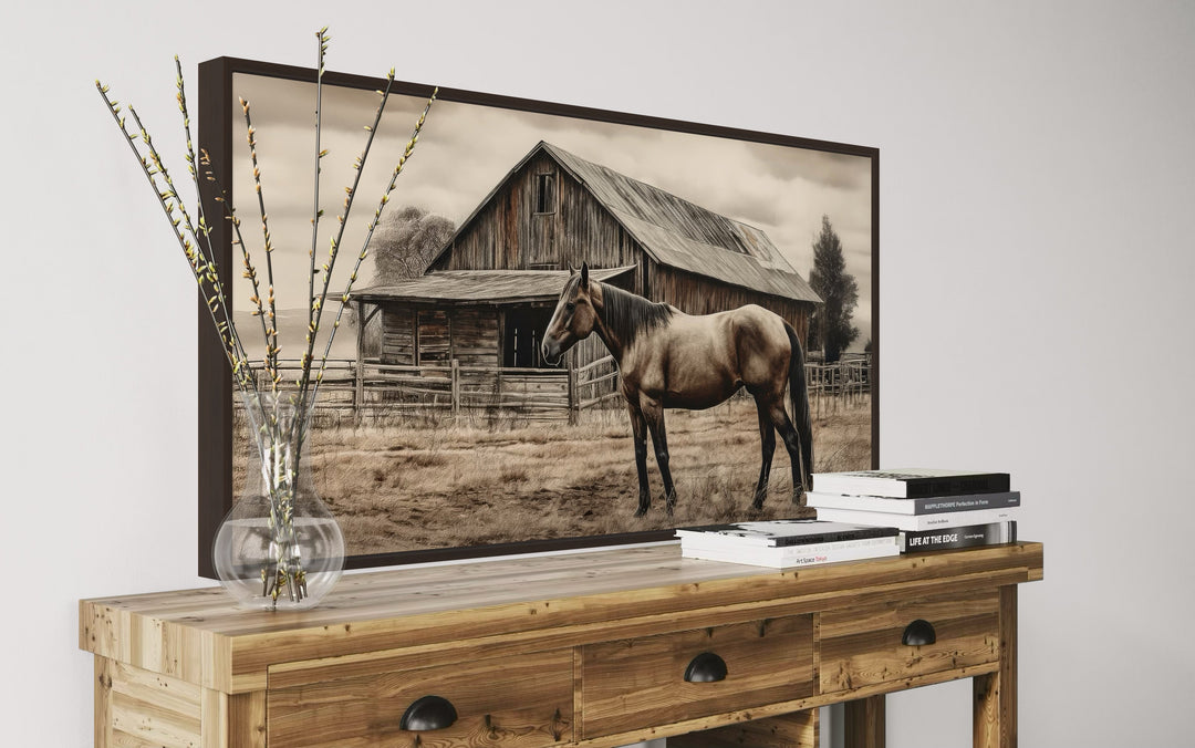 Farm Horse Near Old Barn Rustic Farmhouse Canvas Wall Art