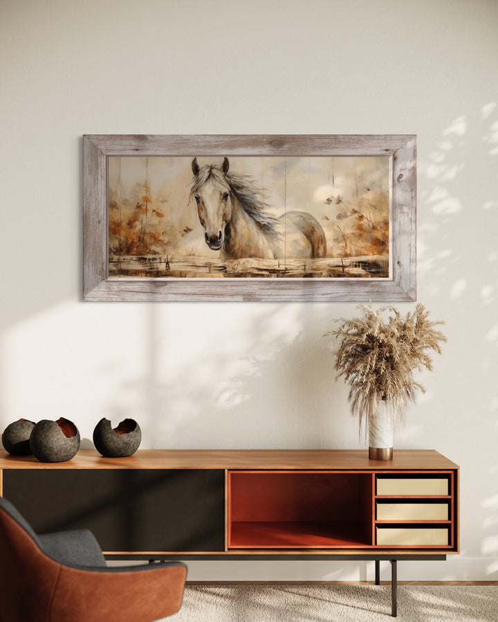 Farm Horse Painting On Wood Rustic Canvas Wall Art above dresser