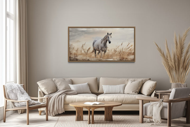 Farm Horse in The Wheat Field Farmhouse Framed Canvas Wall Art