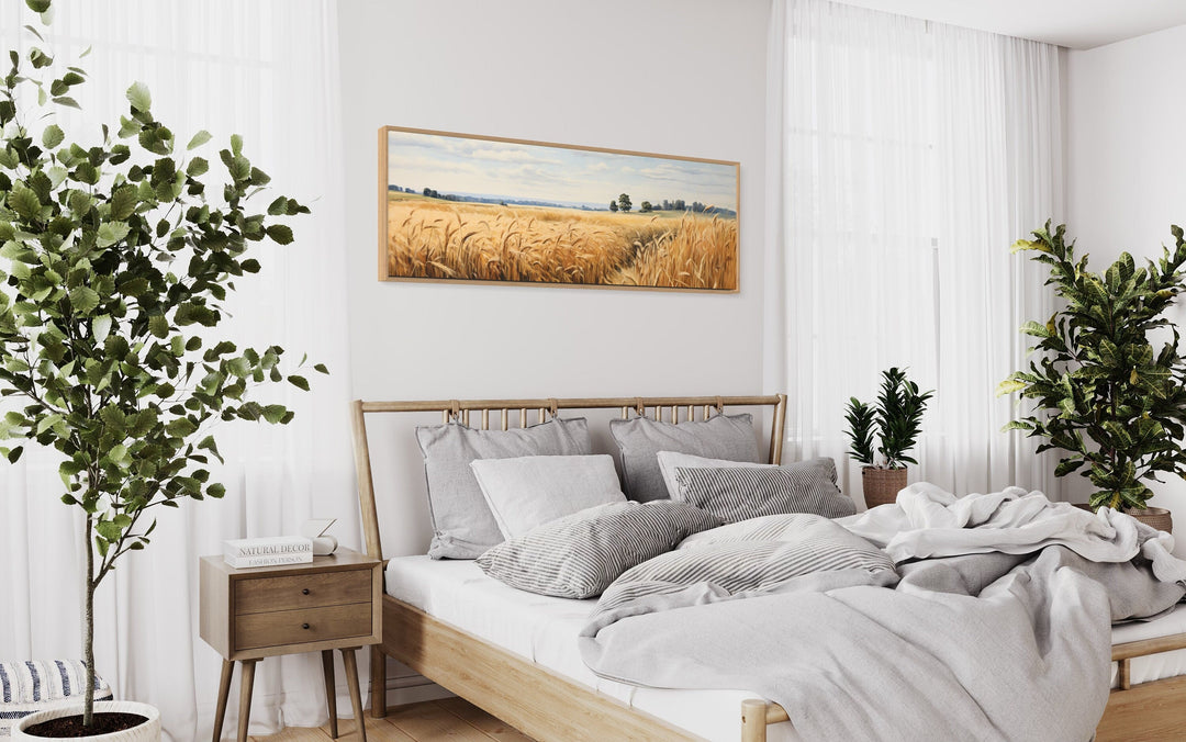 Farmhouse Wall Decor - Farm Landscape Wheat Field Horizontal Framed Canvas Wall Art