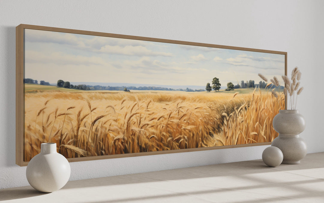 Farm Landscape Wheat Field Horizontal Framed Canvas Wall Art