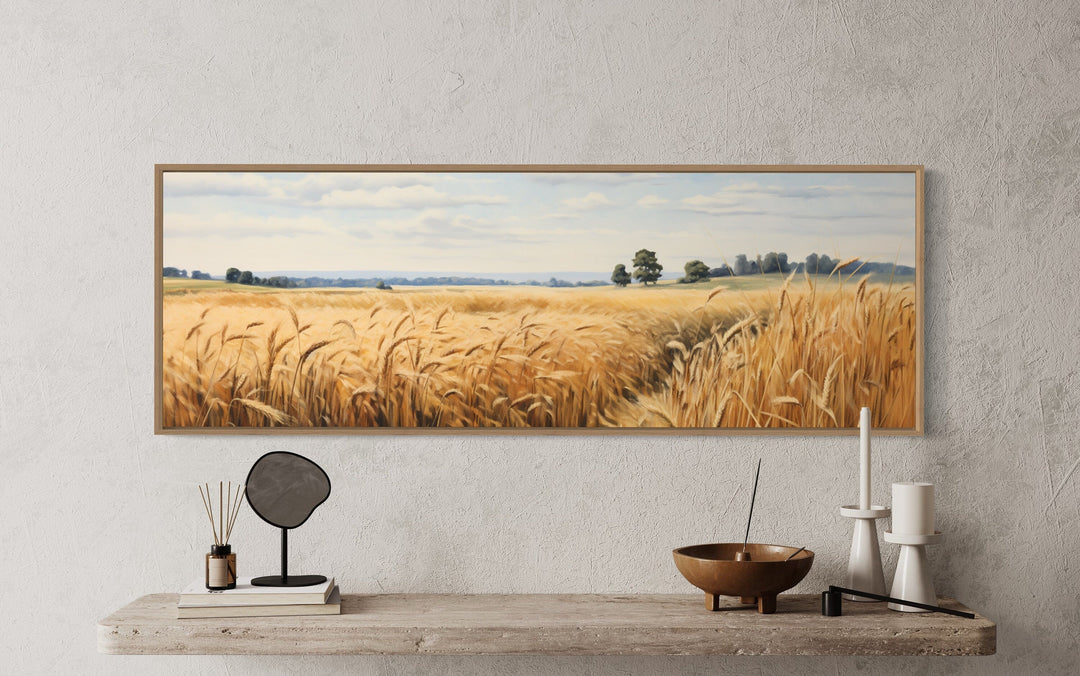 Farm Landscape Wheat Field Horizontal Framed Canvas Wall Art