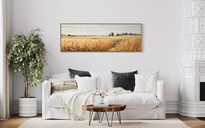 Farmhouse Wall Decor - Farm Landscape Wheat Field Horizontal Framed Canvas Wall Art