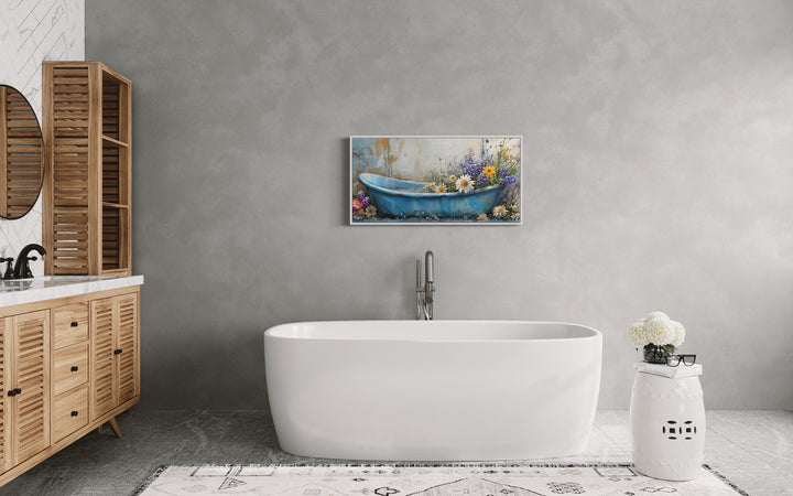 Farmhouse Bathroom Rustic Chic Bathtub With Flowers Wall Art