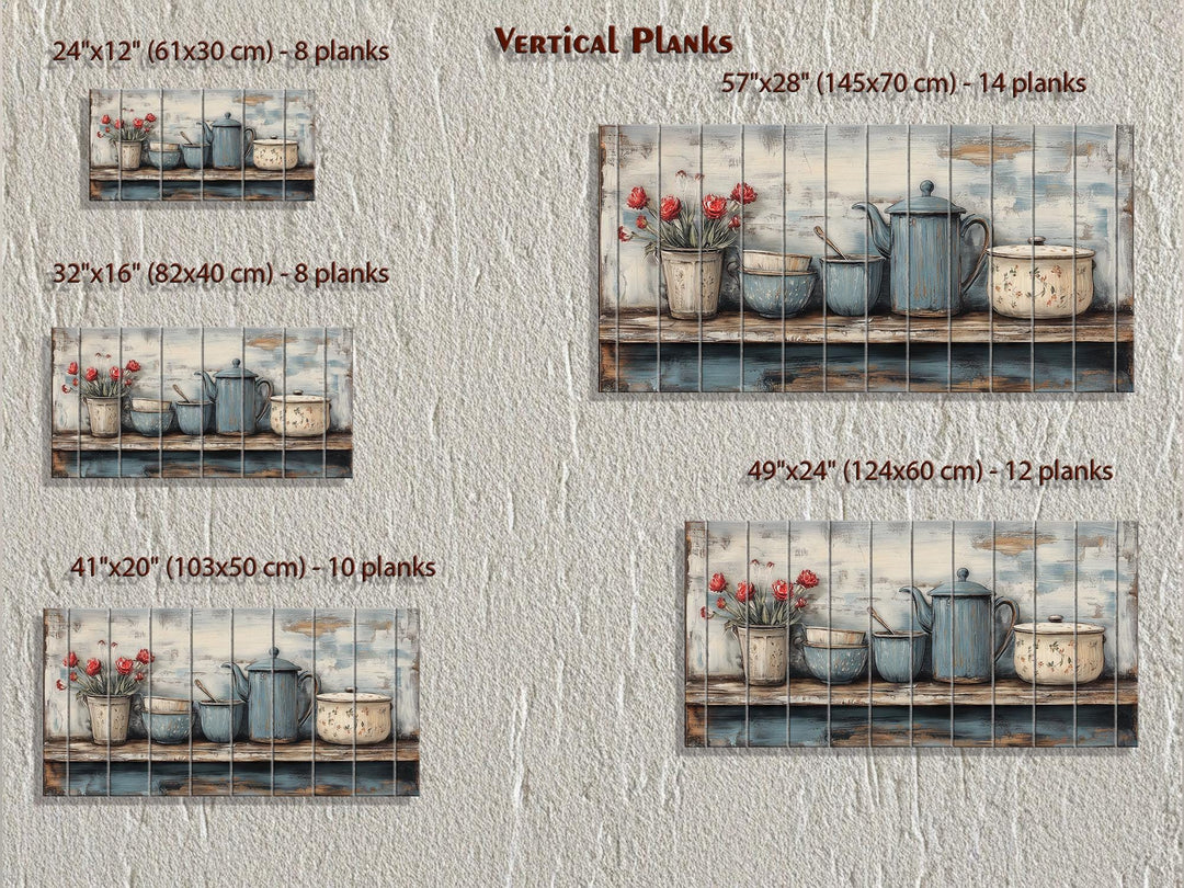 Farmhouse Kitchen Shelf With Kitchenware Distressed Wood Wall Art