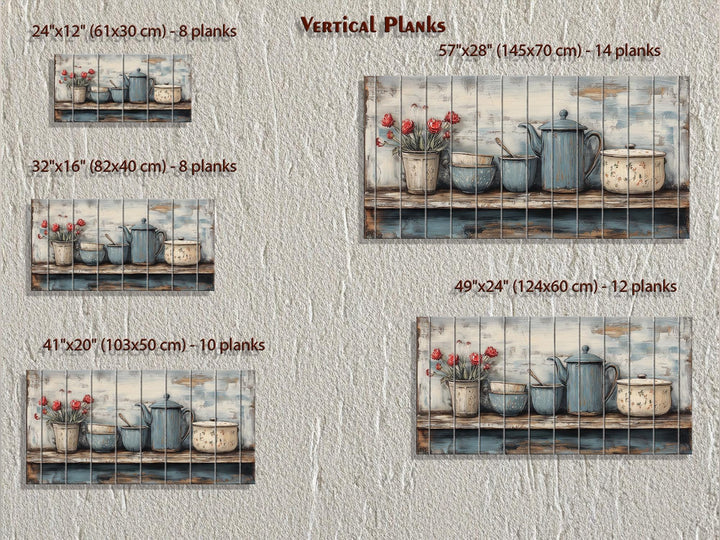 Farmhouse Kitchen Shelf With Kitchenware Distressed Wood Wall Art